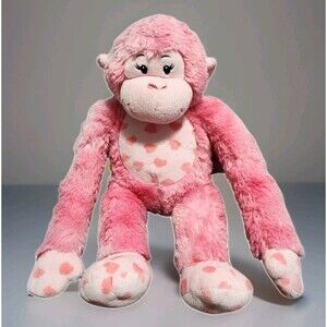 Build-A-Bear Pink Monkey Plush 18” Hugs for You Hearts Hanging Stuffed Animal